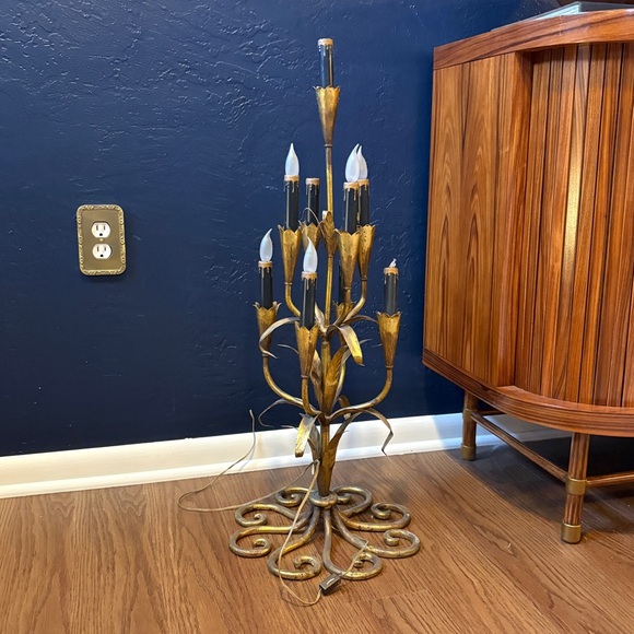 Other - Mid Century Modern Italian Candelabra Lamp Gilt Iron Tole 9 Light